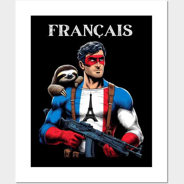 Francais: 80's Gritty Comic Book Hero with Sloth Wall Art by Woodpile